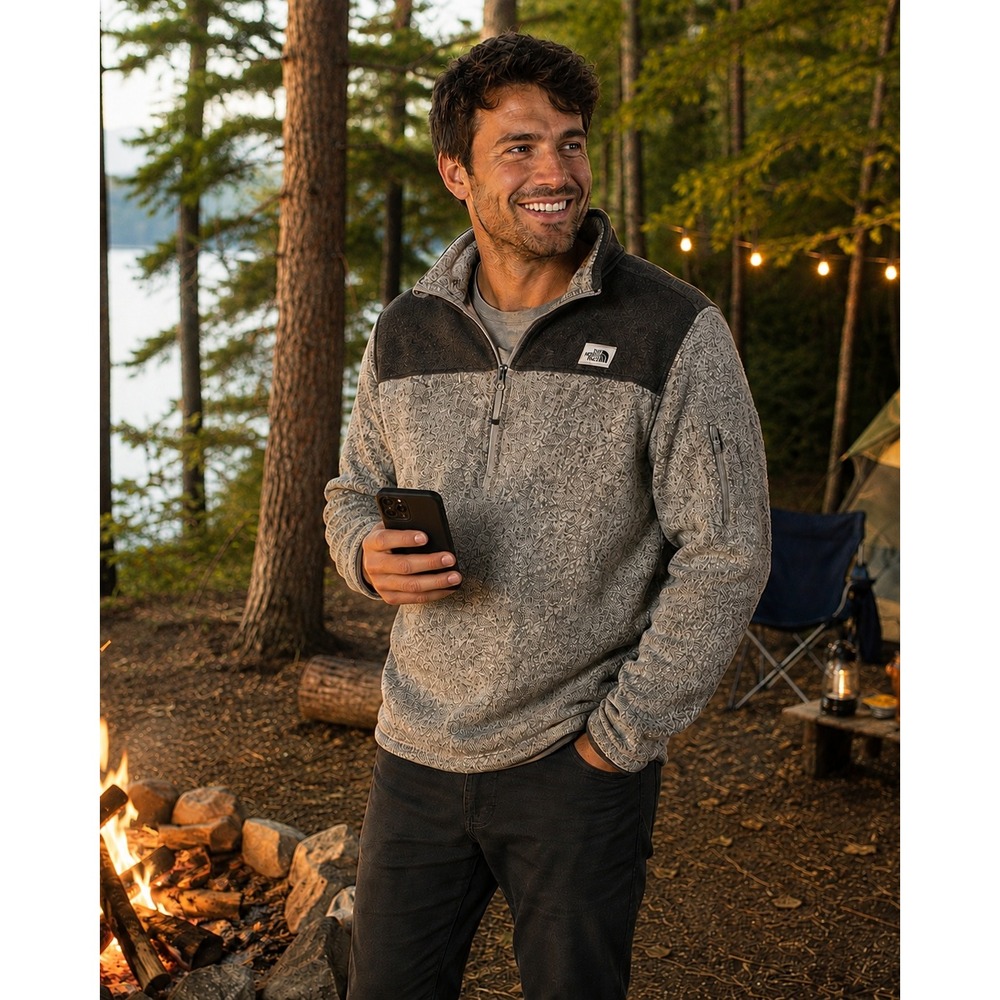 The North Face Size XL Quarter Zip Heather Gray Sweater Fleece Pullover #1309